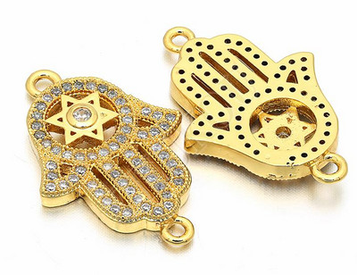17 * 26 mm-es kézzel készített Micro Pave CZ zománcozott Hamsa kézi csatlakozók barkács ékszerleletekhez, Lyuk: 1,5 mm, Modell: VS97