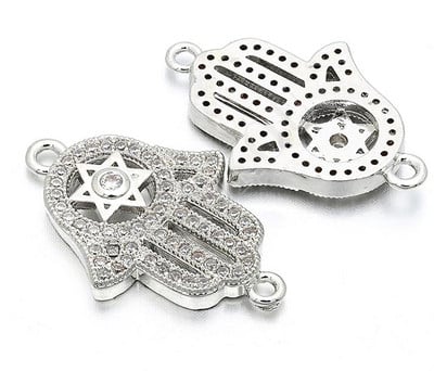 17 * 26 mm-es kézzel készített Micro Pave CZ zománcozott Hamsa kézi csatlakozók barkács ékszerleletekhez, Lyuk: 1,5 mm, Modell: VS97