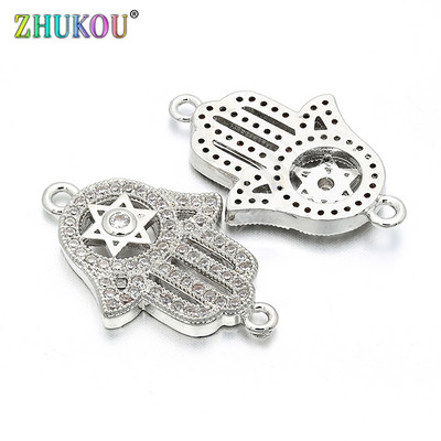 17*26 mm ръчно изработени Micro Pave CZ Enamel Crystal Hamsa ръчни конектори за Направи си сам бижута, отвор: 1,5 mm, модел: VS97