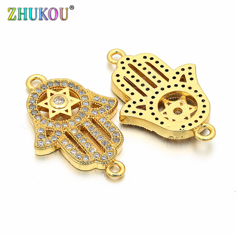 17 * 26 mm-es kézzel készített Micro Pave CZ zománcozott Hamsa kézi csatlakozók barkács ékszerleletekhez, Lyuk: 1,5 mm, Modell: VS97
