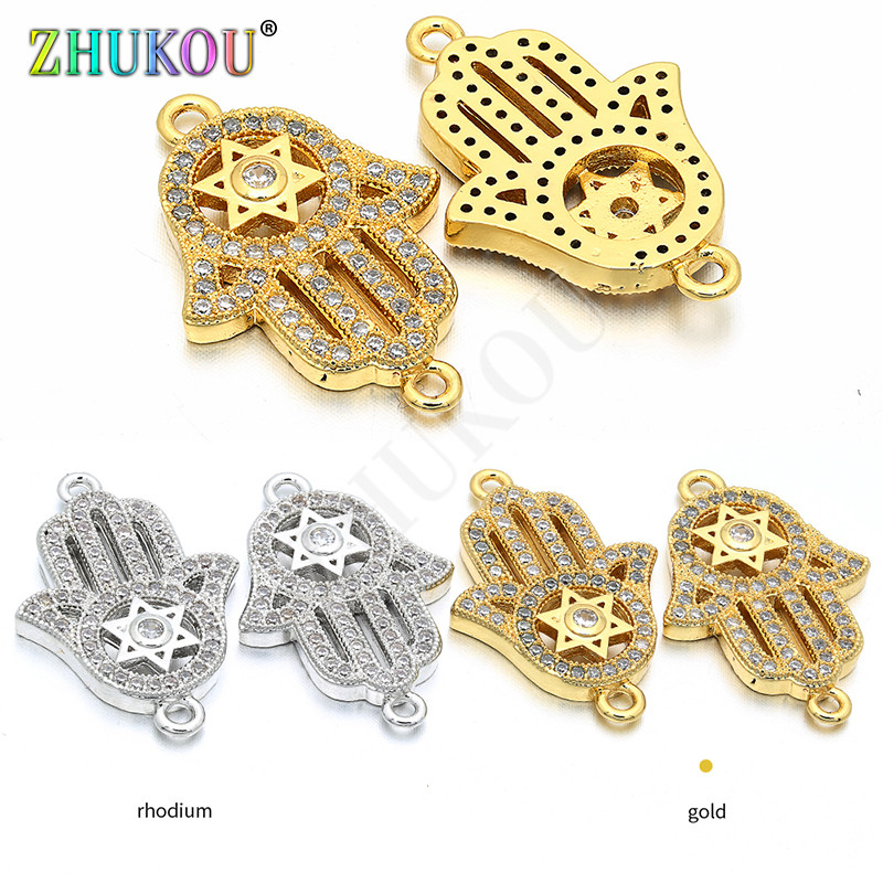 17 * 26 mm-es kézzel készített Micro Pave CZ zománcozott Hamsa kézi csatlakozók barkács ékszerleletekhez, Lyuk: 1,5 mm, Modell: VS97