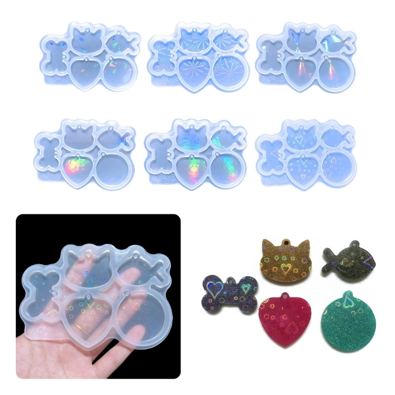 DIY holografikus házi kedvencek varázslatos szilikon forma fény és árnyék Szív csont macska állatcímkék medál kulcstartó kristály epoxigyanta forma