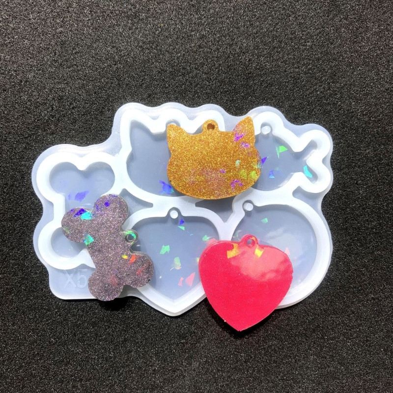 DIY holografikus házi kedvencek varázslatos szilikon forma fény és árnyék Szív csont macska állatcímkék medál kulcstartó kristály epoxigyanta forma