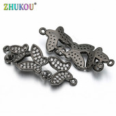 12 * 32 mm-es sárgaréz cirkónia három pillangós csatlakozóval Charms barkács ékszerlelet kiegészítők, modell: VS119