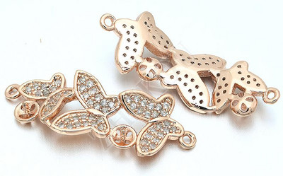 12 * 32 mm-es sárgaréz cirkónia három pillangós csatlakozóval Charms barkács ékszerlelet kiegészítők, modell: VS119