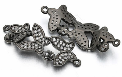 12 * 32 mm-es sárgaréz cirkónia három pillangós csatlakozóval Charms barkács ékszerlelet kiegészítők, modell: VS119