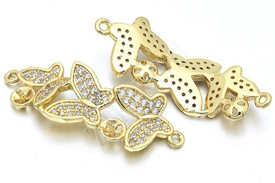 12 * 32 mm-es sárgaréz cirkónia három pillangós csatlakozóval Charms barkács ékszerlelet kiegészítők, modell: VS119