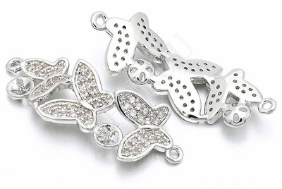12 * 32 mm-es sárgaréz cirkónia három pillangós csatlakozóval Charms barkács ékszerlelet kiegészítők, modell: VS119