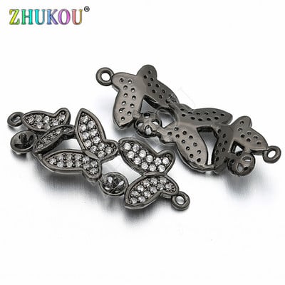 12 * 32 mm-es sárgaréz cirkónia három pillangós csatlakozóval Charms barkács ékszerlelet kiegészítők, modell: VS119