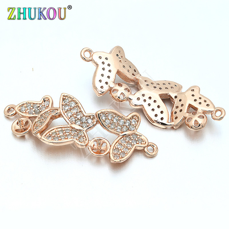 12 * 32 mm-es sárgaréz cirkónia három pillangós csatlakozóval Charms barkács ékszerlelet kiegészítők, modell: VS119