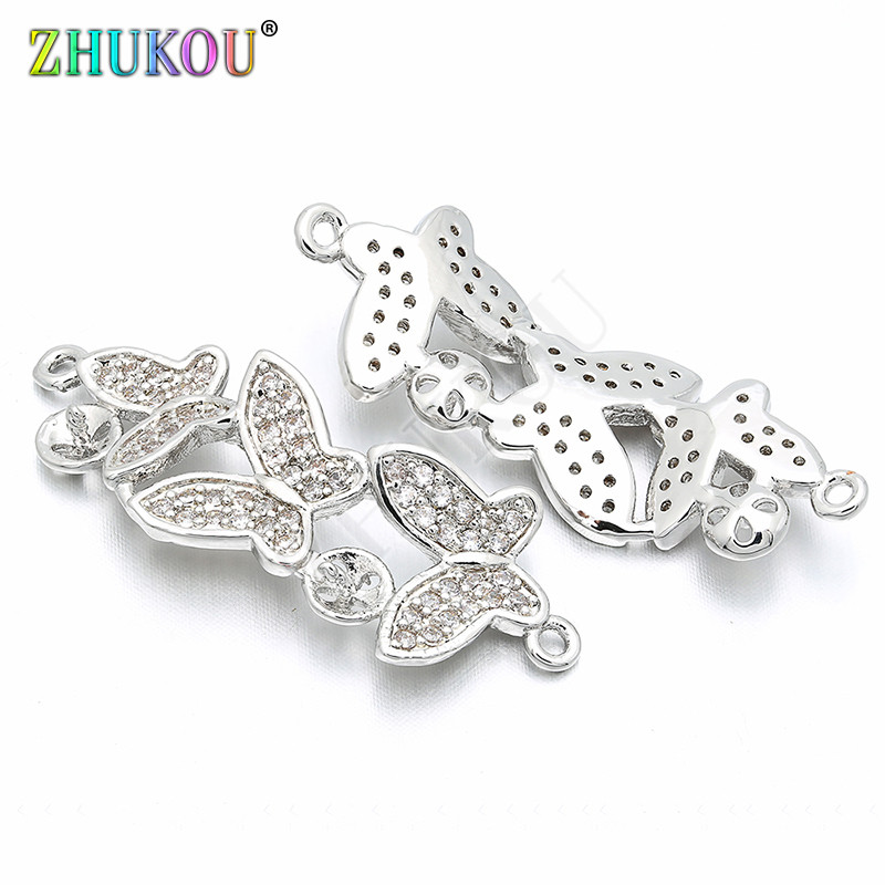 12 * 32 mm-es sárgaréz cirkónia három pillangós csatlakozóval Charms barkács ékszerlelet kiegészítők, modell: VS119
