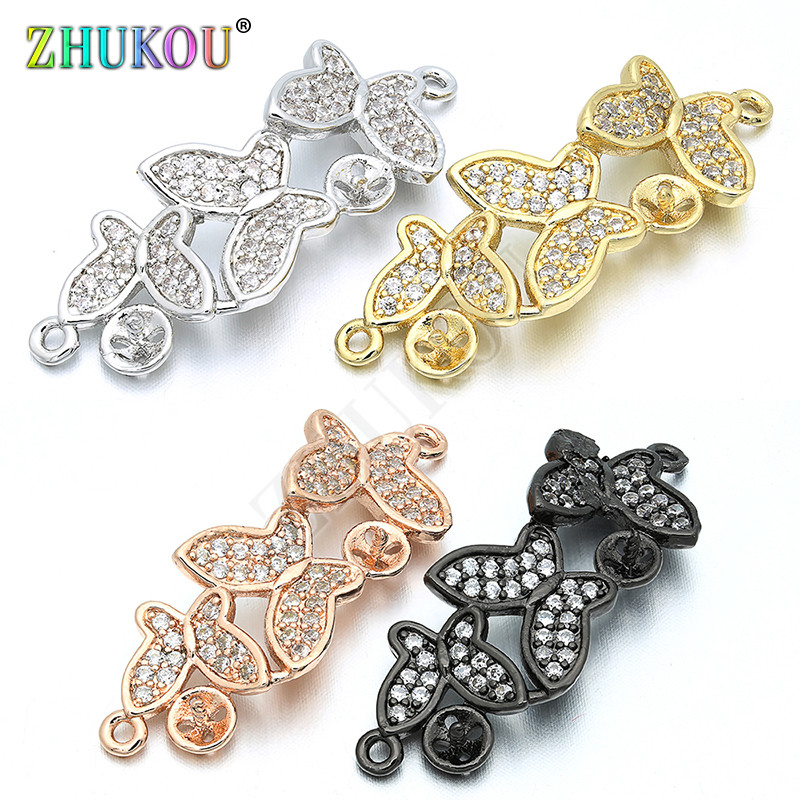 12 * 32 mm-es sárgaréz cirkónia három pillangós csatlakozóval Charms barkács ékszerlelet kiegészítők, modell: VS119
