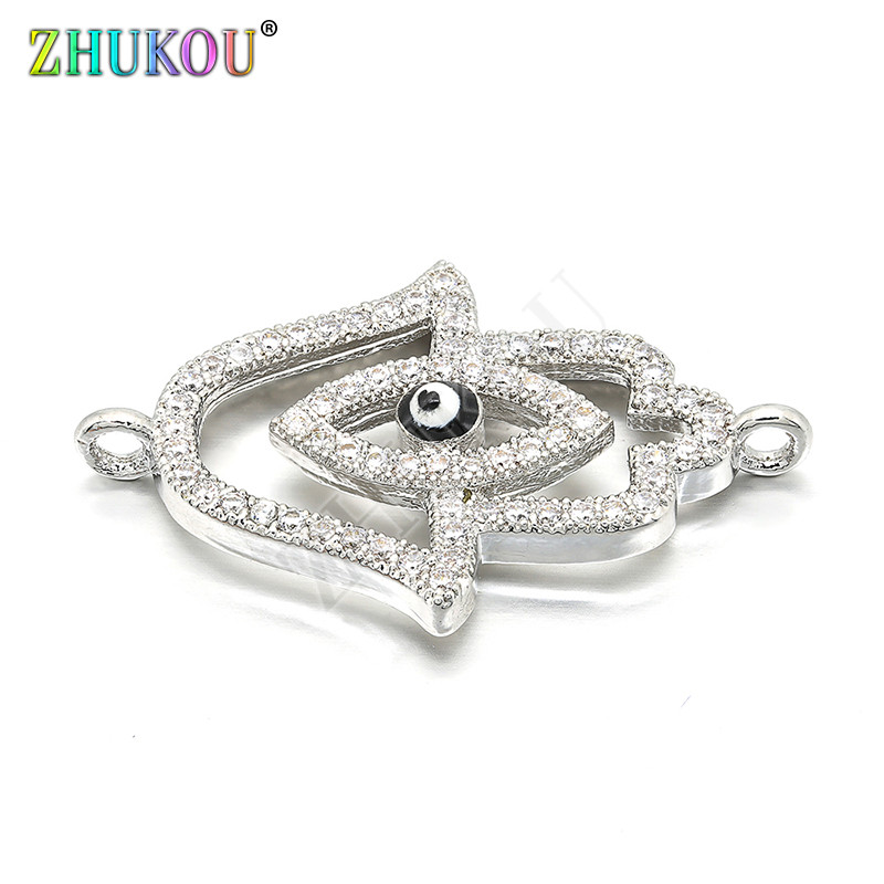 17 * 27 mm-es sárgaréz üreges Hamsa kéz gonosz szemű medálokkal csatlakozó barkács ékszerek készítéséhez, furat: 1,5 mm, modell: VS182