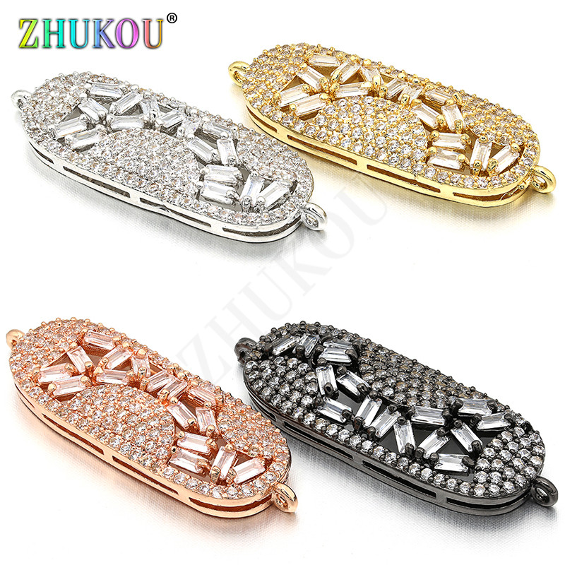 12 * 34 mm-es sárgaréz cirkónia gyöngy csatlakozók barkács ékszerleletekhez, furat: 1 mm, modell: VS218