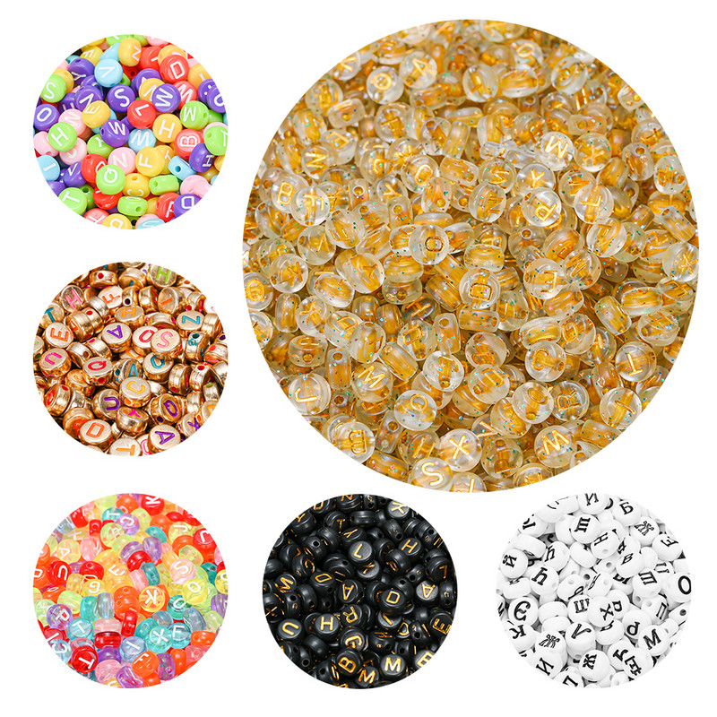 100 buc/lot margele acrilice cu litere albe, rotunde, plate, cu alfabet, margele distanțiere pentru realizarea de bijuterii, brățări artizanale
