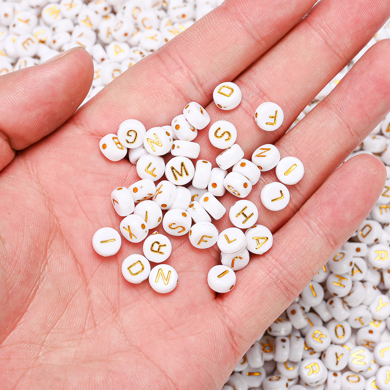 100 buc/lot margele acrilice cu litere albe, rotunde, plate, cu alfabet, margele distanțiere pentru realizarea de bijuterii, brățări artizanale