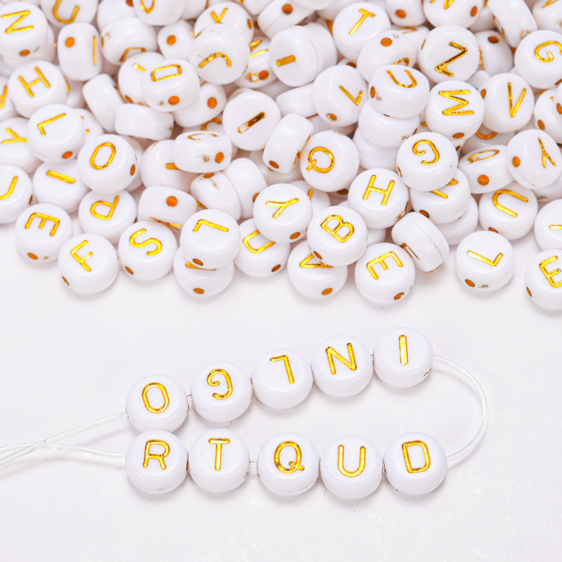 100 buc/lot margele acrilice cu litere albe, rotunde, plate, cu alfabet, margele distanțiere pentru realizarea de bijuterii, brățări artizanale