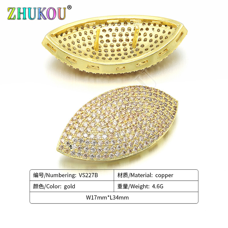17*34mm BrassCubic Zirconia Placat cu aur Charms conectori, gaura: 1mm, model: VS227