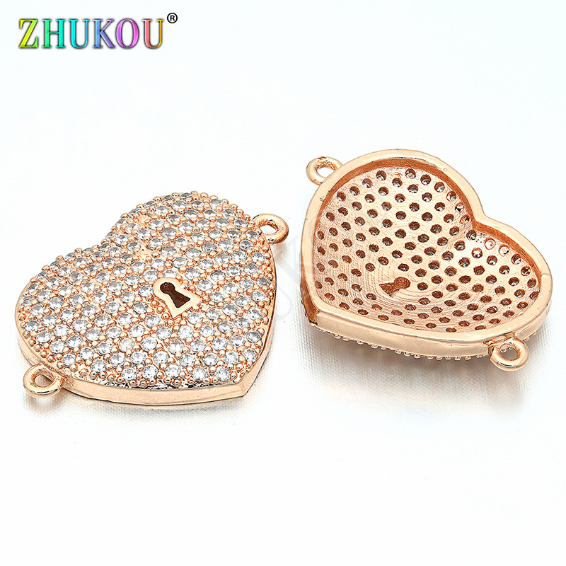 16 * 23 mm-es sárgaréz cirkónia, két hurok, szívfüggő csatlakozók, barkács ékszerleletek, vegyes szín, lyuk: 1 mm, modell: VS114