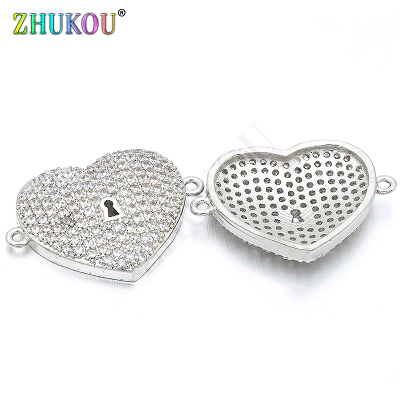 16 * 23 mm-es sárgaréz cirkónia, két hurok, szívfüggő csatlakozók, barkács ékszerleletek, vegyes szín, lyuk: 1 mm, modell: VS114