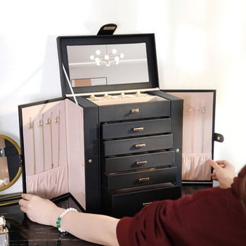 MEKISS Jewelry Box Νέο υψηλής ποιότητας ευρωπαϊκού τύπου Κουτί αποθήκευσης κοσμημάτων μεγάλης χωρητικότητας Πολυστρωματικό κουτί κοσμημάτων διπλής πεταλούδας