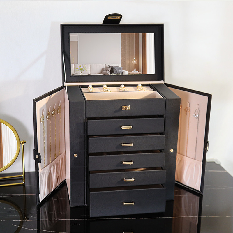 MEKISS papuošalų dėžutė Nauja aukščiausios klasės europietiško stiliaus didelės talpos papuošalų laikymo dėžutė Daugiasluoksnė dviguba drugelių dėžutė