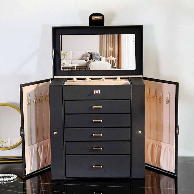 MEKISS papuošalų dėžutė Nauja aukščiausios klasės europietiško stiliaus didelės talpos papuošalų laikymo dėžutė Daugiasluoksnė dviguba drugelių dėžutė