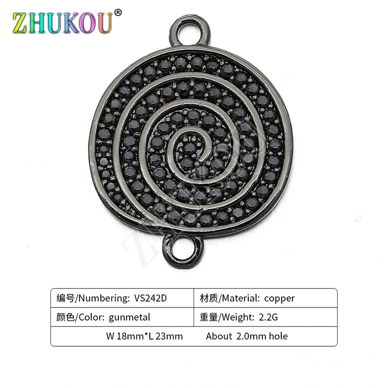 18 * 23 mm-es sárgaréz cirkónia kerek Charms csatlakozók barkács ékszerlelet kiegészítők, furat: 2 mm, modell: VS242