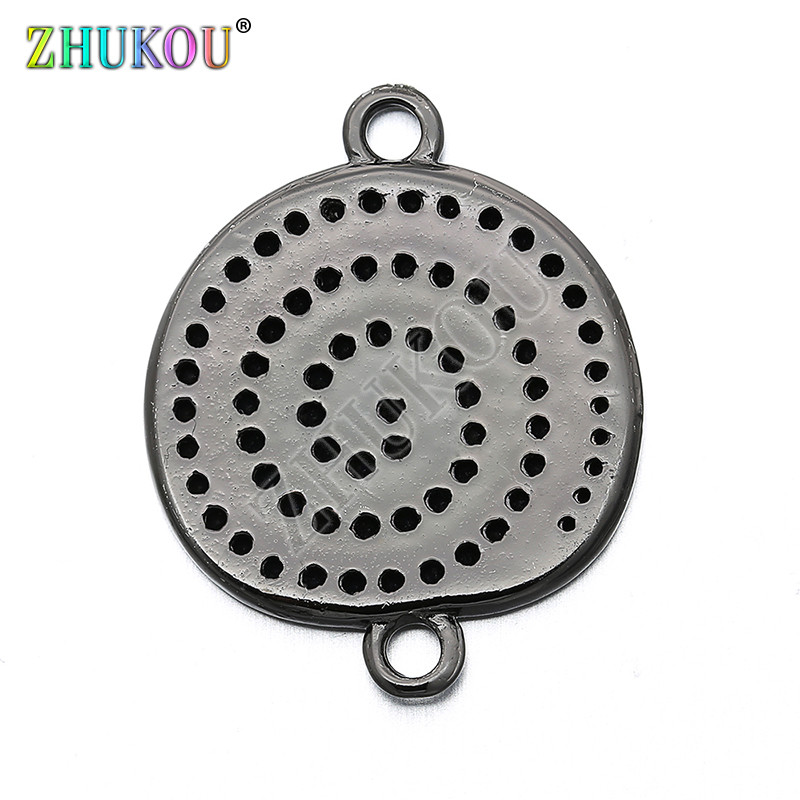 18 * 23 mm-es sárgaréz cirkónia kerek Charms csatlakozók barkács ékszerlelet kiegészítők, furat: 2 mm, modell: VS242