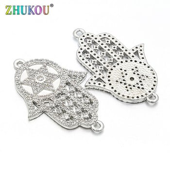 23*34mm Χειροποίητα Micro Pave CZ Enamel Crystal Hamsa Hand Connectors for Diy Jewelry Findings, Τρύπα: 1,5mm, Μοντέλο: VS98