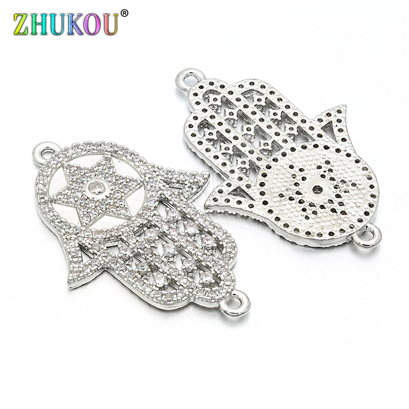 23*34 mm ručno rađene Micro Pave CZ emajlirane kristalne Hamsa ručne spojnice za diy nakit, rupa: 1,5 mm, model: VS98
