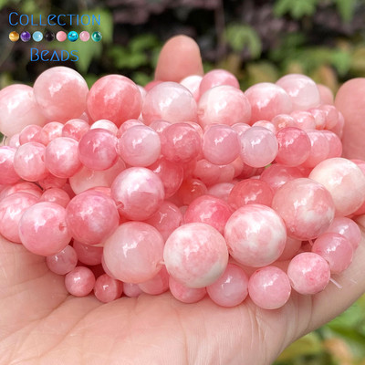6/8/10/12mm Natural Stone Pink White Persian Jades Round Spacer Loose Beads For Jewelry Making DIY Bracelets Accessories 15``