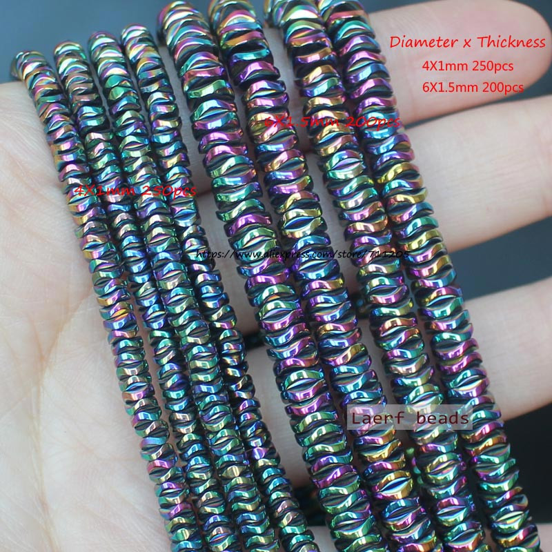 4/6mm 250db /200db Natúr hematit Hullámos korongok Forma Távtartó Laza gyöngyök, Barkács ékszerkészítéshez!