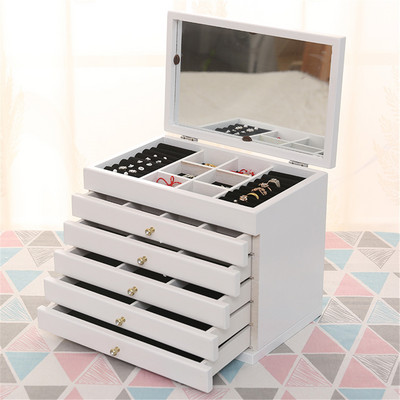 Cutie mare de bijuterii din lemn cu mai multe straturi scobite/cu oglindă Afișare bijuterii Sicriu Cercei Cutii cu inele Organizator de bijuterii Cutie cadou