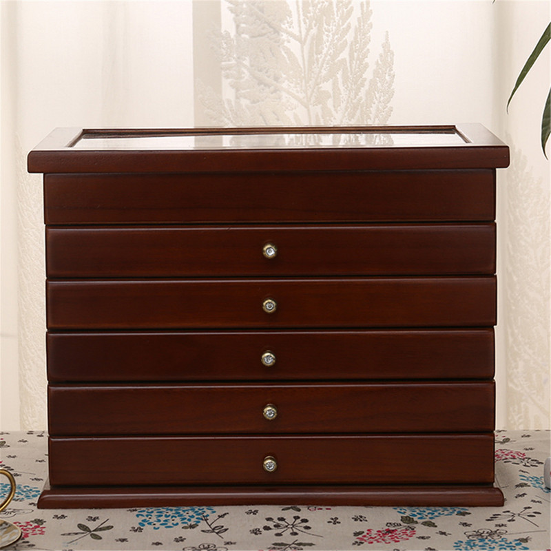 Cutie mare de bijuterii din lemn cu mai multe straturi scobite/cu oglindă Afișare bijuterii Sicriu Cercei Cutii cu inele Organizator de bijuterii Cutie cadou