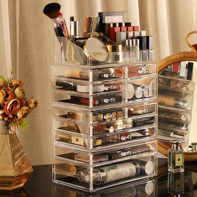 Acrylic Organizer for Cosmetics Makeup Organizer Clear Cosmetic Storage Box Αποθήκευση Συρτάρια Κουτί κοσμημάτων Θήκη μάσκας στοιβαζόμενη