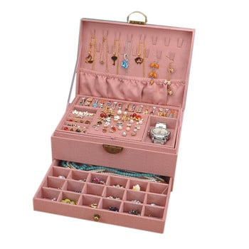 ZLALHAJA 3-Layes Jewelry Organizer Box Μεγάλης χωρητικότητας Κουτιά κοσμημάτων με κλειδαριά κολιέ Σκουλαρίκια Δαχτυλίδι Βιτρίνα θήκη αποθήκευσης