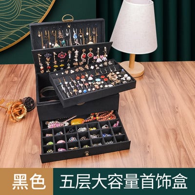 Noua cutie de bijuterii retro din catifea de inalta calitate cu capacitate mare 2022 culoare verde inchis 4 modele