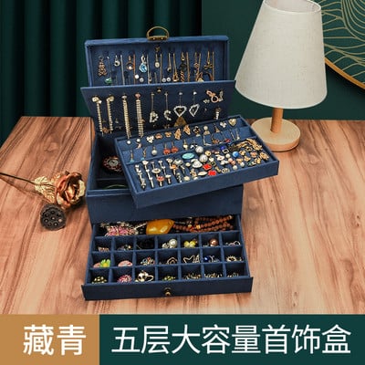 Noua cutie de bijuterii retro din catifea de inalta calitate cu capacitate mare 2022 culoare verde inchis 4 modele