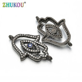 17 * 27 mm-es kézzel készített sárgaréz cirkónium zománc Evil Eyes Hamsa Hand Charms csatlakozók Diy Jewelry Findings, Model: VS96