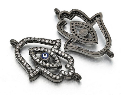 17 * 27 mm-es kézzel készített sárgaréz cirkónium zománc Evil Eyes Hamsa Hand Charms csatlakozók Diy Jewelry Findings, Model: VS96