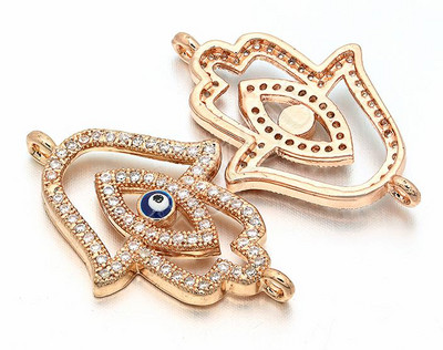17 * 27 mm-es kézzel készített sárgaréz cirkónium zománc Evil Eyes Hamsa Hand Charms csatlakozók Diy Jewelry Findings, Model: VS96