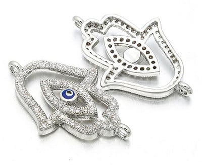 17 * 27 mm-es kézzel készített sárgaréz cirkónium zománc Evil Eyes Hamsa Hand Charms csatlakozók Diy Jewelry Findings, Model: VS96