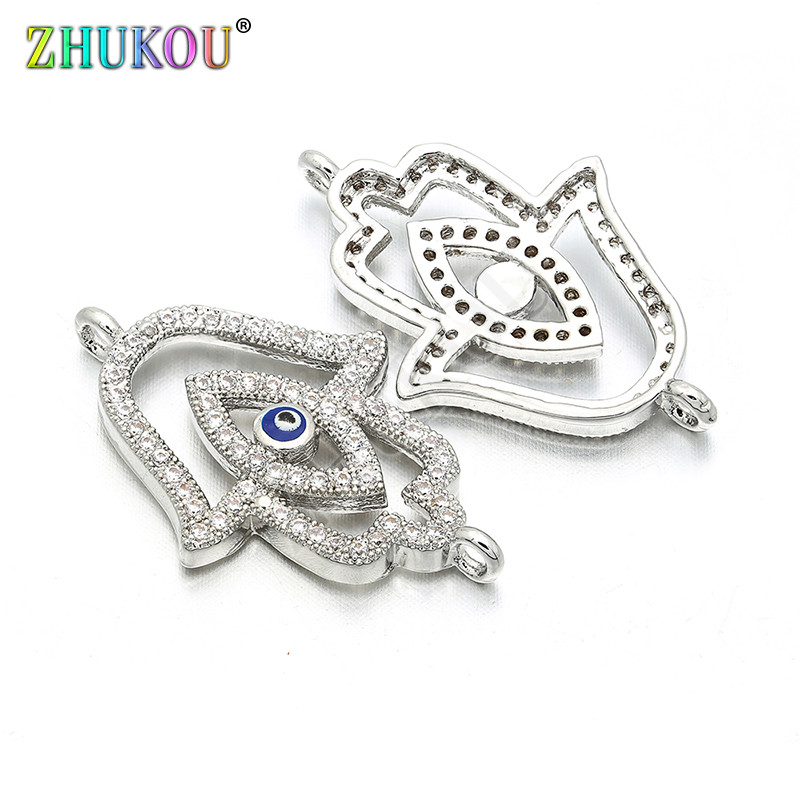 17 * 27 mm-es kézzel készített sárgaréz cirkónium zománc Evil Eyes Hamsa Hand Charms csatlakozók Diy Jewelry Findings, Model: VS96