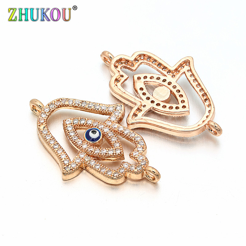 17 * 27 mm-es kézzel készített sárgaréz cirkónium zománc Evil Eyes Hamsa Hand Charms csatlakozók Diy Jewelry Findings, Model: VS96