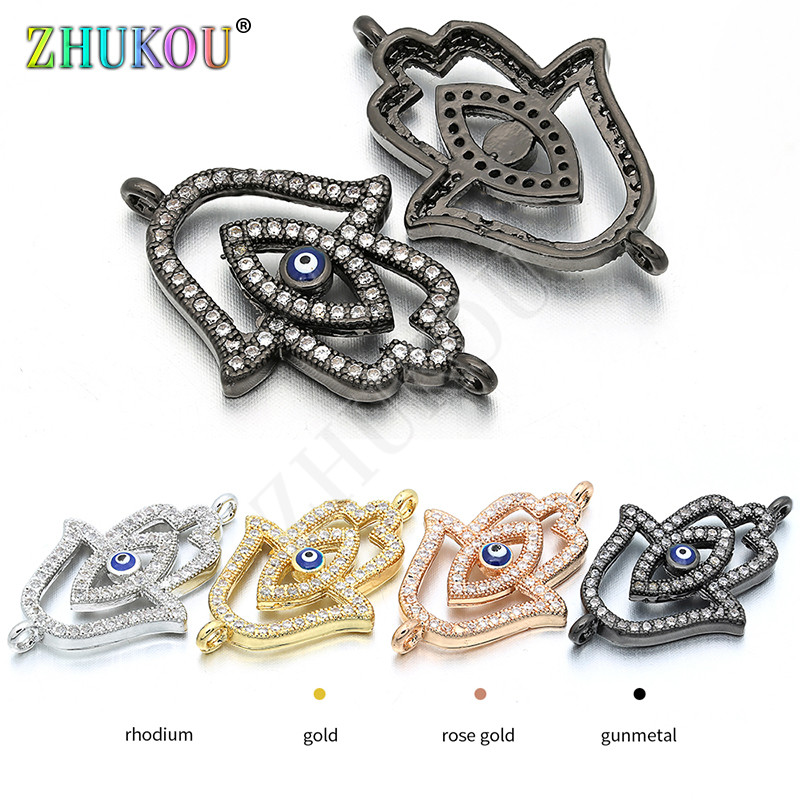 17 * 27 mm-es kézzel készített sárgaréz cirkónium zománc Evil Eyes Hamsa Hand Charms csatlakozók Diy Jewelry Findings, Model: VS96