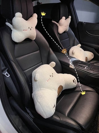 Νέο βελούδινο Bear Car Headrest Μαξιλάρι μέσης Μαλακό καρτούν Creative Cute Goddess Pillow Car Εσωτερικά αξεσουάρ