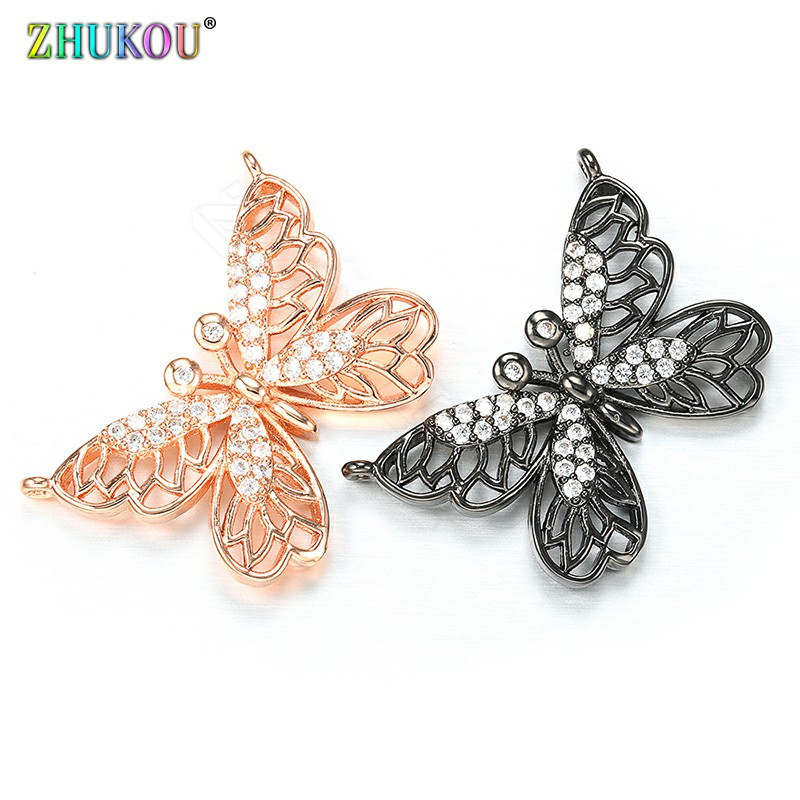 ZHUKOU 18 * 26mm sárgaréz cirkónia pillangó bűbájos csatlakozók barkács kézzel készített ékszer nyaklánc készítés modell: VS307