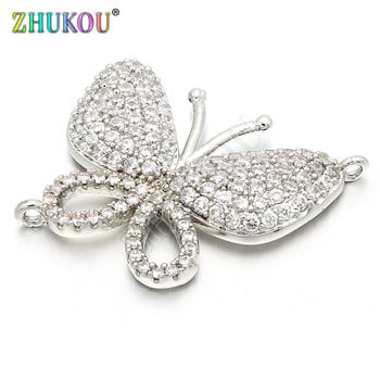 22*27mm Χειροποίητο ορείχαλκο Cubic Zirconia Butterfly Charms Σύνδεσμοι DIY κοσμήματα βραχιόλι κολιέ κατασκευή, μοντέλο: VS60