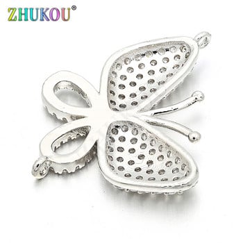 22*27mm Χειροποίητο ορείχαλκο Cubic Zirconia Butterfly Charms Σύνδεσμοι DIY κοσμήματα βραχιόλι κολιέ κατασκευή, μοντέλο: VS60